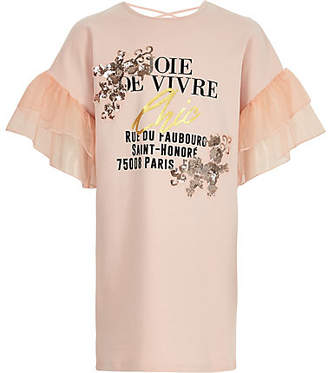 River Island Girls Pink embellished frill T-shirt dress