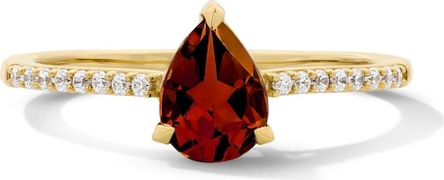 Zales Pear-Shaped Garnet and 1/10 CT. T.w. Lab-Grown Diamond Ring in 10K Gold (F/Vs2)