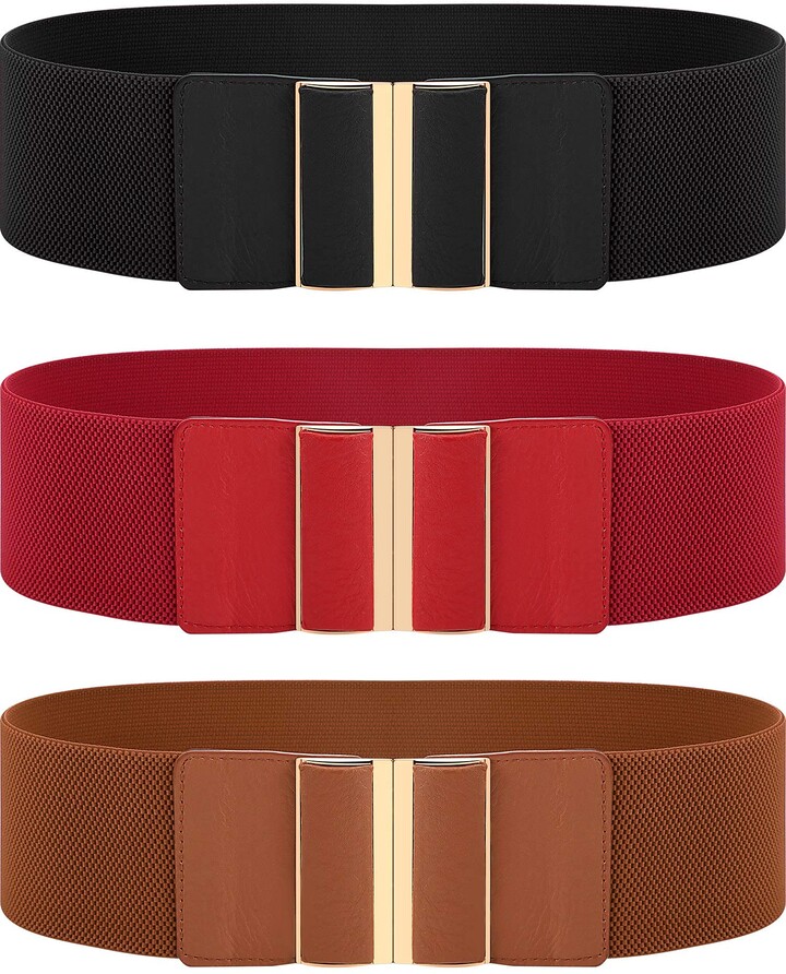 Satinior 3 Pieces Women Wide Belt Elastic Cinch Waistband Stretch Dress