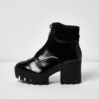 River Island Womens Black patent chunky platform boots