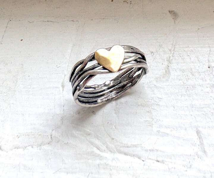 Etsy Heart Nest Ring Handmade in Sterling Silver With Gold Plated Brass