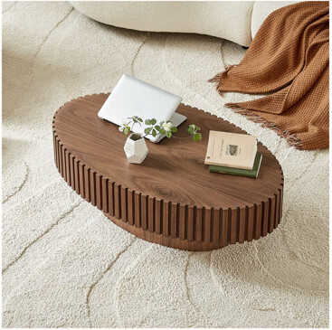 Corrigan Studio Modern Handcraft Drum Coffee Table Length 43.7 Inch Ellipse Coffee Table For Living RoomOval Small Coffee Table With Sturdy Pedestal MDF