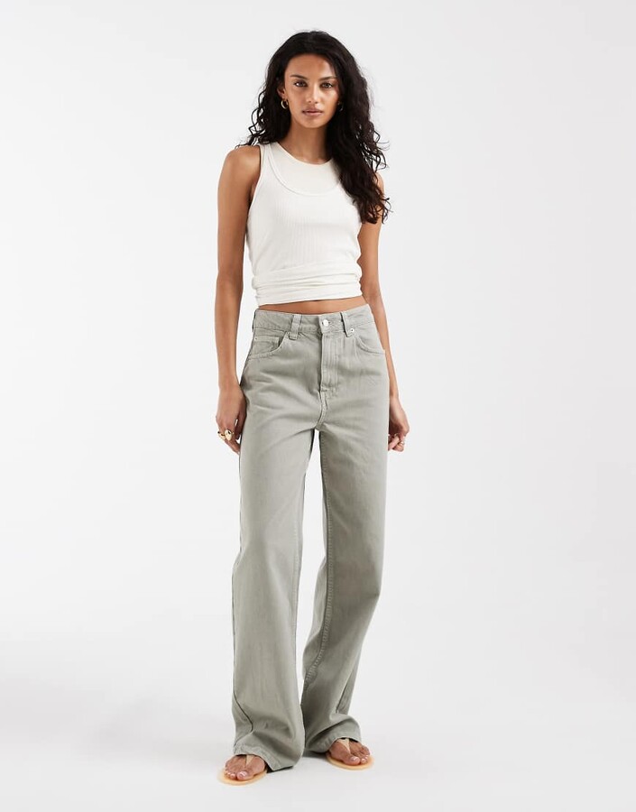 ASOS DESIGN wide leg dad jeans in khaki