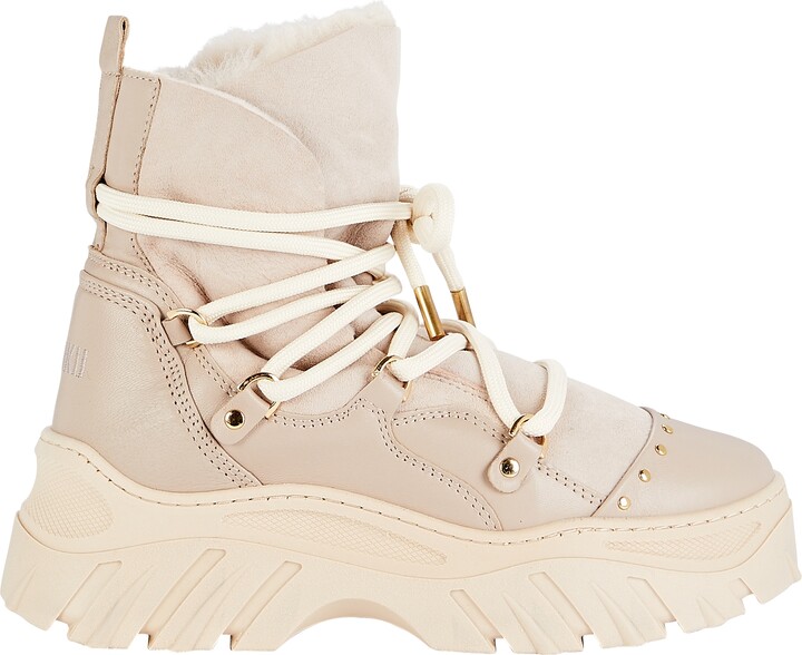 INUIKII Trekking Shearling-Trimmed Leather Lace-Up Boots - ShopStyle