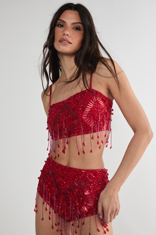 Nasty Gal Embellished Tassel Beaded Crop Top
