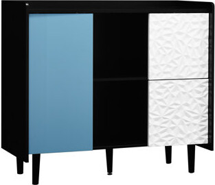 Modern Buffet Cabinet With Black And Red Design, 2 Drawers Open Compartments, For Kitchen, Dining Room, Living Sideboard Doors Drawers, Ample Space, M