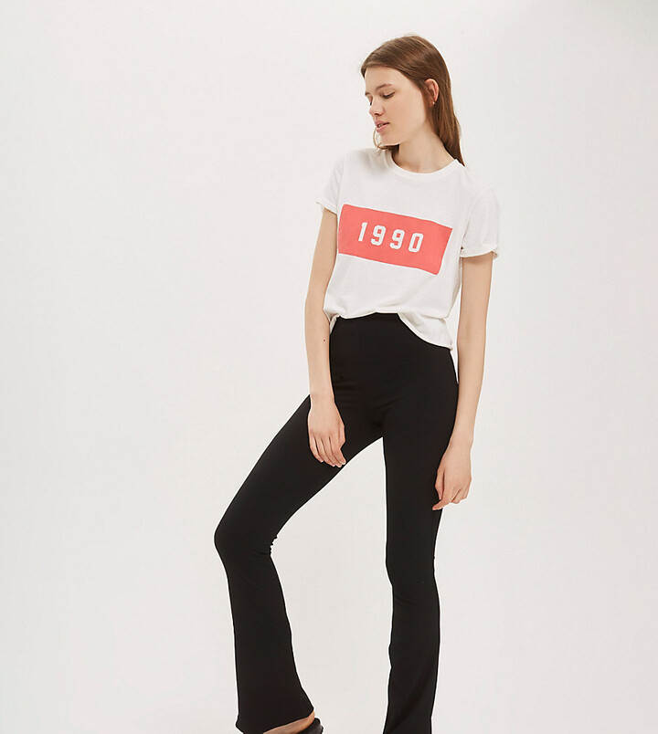 Topshop Tall skinny ribbed flare pants in black - ShopStyle