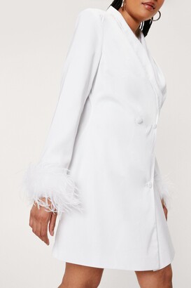 Nasty Gal Womens Plus Size Bridal Feather Trim Blazer Dress - White - 18