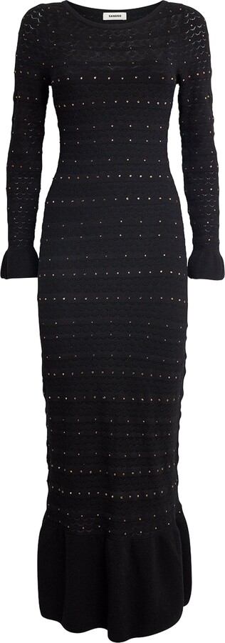 Sandro Rhinestone-Embellished Knitted Maxi Dress