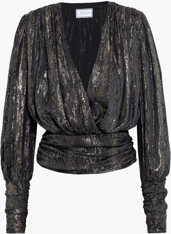 Redemption Ruched metallic silk-blend jacquard wrap top