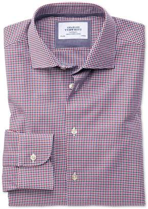Charles Tyrwhitt Extra Slim Fit Semi-Spread Collar Business Casual Gingham Red and Navy Cotton Dress Shirt Single Cuff Size 16/33