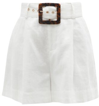 STAUD Beverly Belted Linen Shorts - White