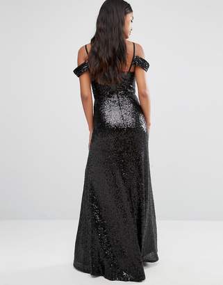 TFNC Sweetheart Sequin Maxi Dress With Cold Shoulder