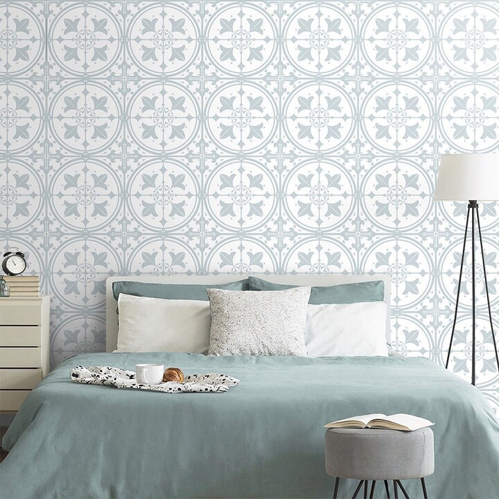 Lisbon Tiles Wallpaper, Mosaic Pattern Portugal Azulejo Moroccan Repositionable Fabric