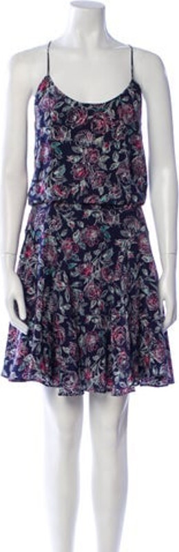 Joie Silk Slip Dress Blue Floral Print Sleeveless with Scoop Neck Concealed Zip Closure at Back Designer