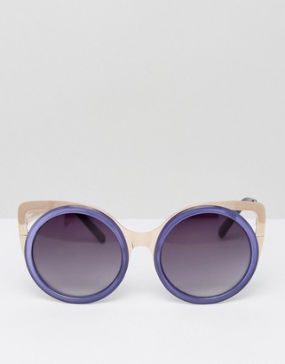Jeepers Peepers Blue Frame Sunglasses With Gold Hardware
