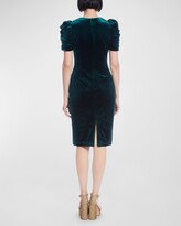 Thumbnail for your product : Badgley Mischka Pleated-Sleeve Velvet Sheath Dress