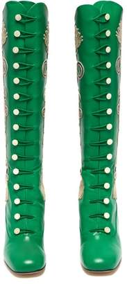 Gucci Amaya Embroidered Leather Boots - Womens - Green