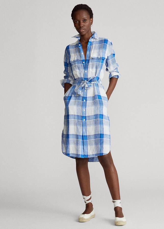 Ralph Lauren Plaid Linen Shirtdress ShopStyle Day Dresses