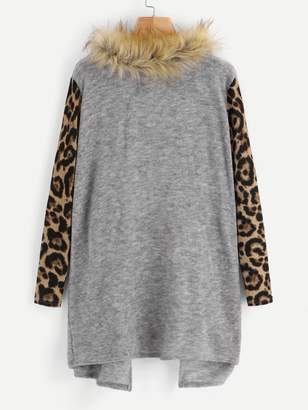 Shein Contrast Faux Fur Cheetah Print Cardigan