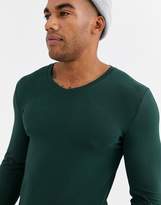 Thumbnail for your product : ASOS Design DESIGN long sleeve muscle fit t-shirt with v neck in green