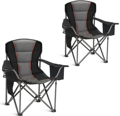 Oversized Camping Folding Chair, Heavy Duty Support 450 LBS Steel Frame Collapsible Padded Arm Chair With Cup Holder Quad Lumbar Back, Portable For Ou