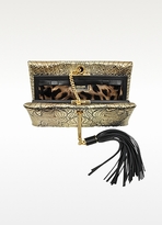 Thumbnail for your product : Roberto Cavalli Lion Gold and Black Quilted Metallic Python Small Clutch