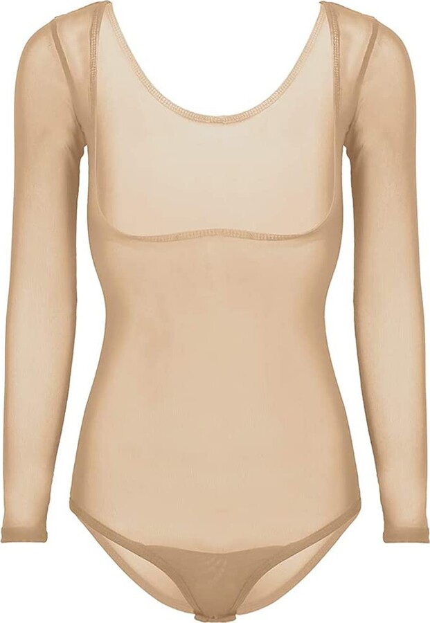 Nimiman Women's Belly Dance Bodysuit with Long Sleeves Mesh Sheer