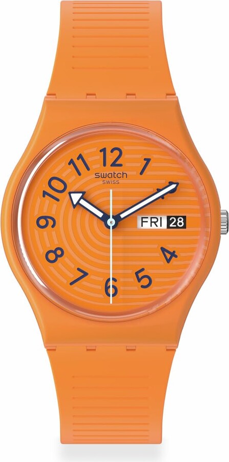 Swatch Gent Biosourced Unisex Watch Casual Polymer Orange Quartz Waterproof Trendy Lines in Sienna
