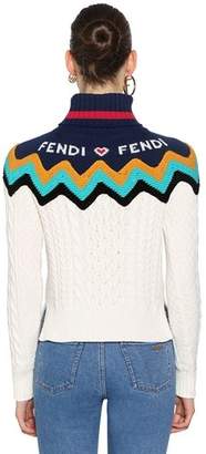 Fendi Logo Wool & Cashmere Cable Knit Sweater