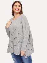 Thumbnail for your product : Shein Plus Drop Shoulder Scallop Edge Ripped Sweater