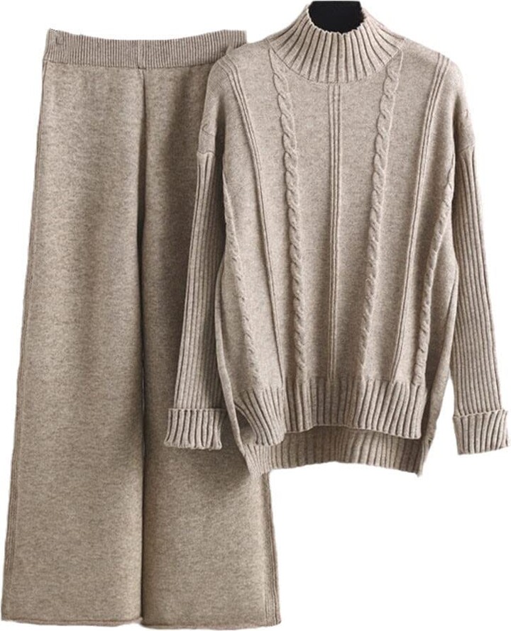 Tushja Women Autumn Winter Warm Knitted Cashmere Tracksuits Pant Pcs Set  Khaki 8121 One Size - ShopStyle Trousers