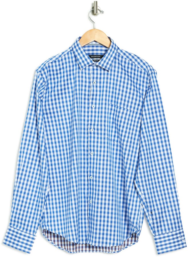 BUGATCHI Shaped Fit XL Geometric Navy Blue White Check Sport Shirt $169 
