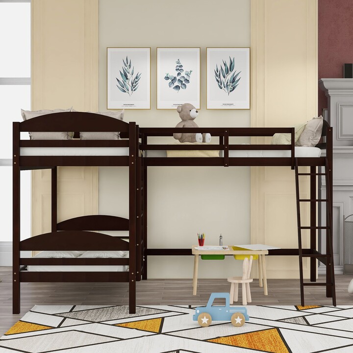 IGEMAN Twin LShaped Wood Bunk Bed and Loft Bed with Headboard