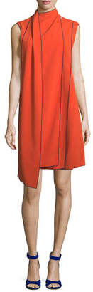 Piazza Sempione Sleeveless Layered Scarf A-Line Dress with Piping