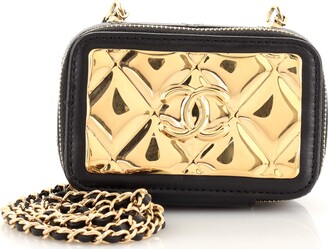 Chanel Lacquered Metal CC Zip Around Card Holder on Chain Quilted