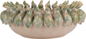 One Allium Way Decorative Stoneware Bowl With 3D Rabbits In Reactive Glaze