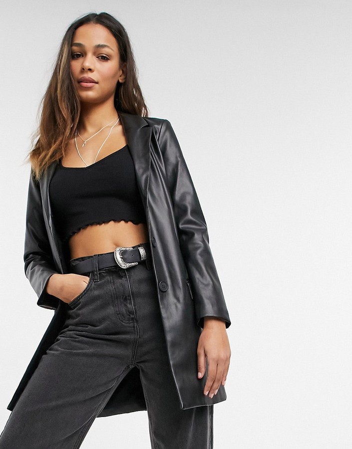 BB Dakota vegan leather oversized blazer in black - ShopStyle