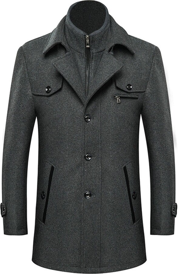 Iuyhau Men's Winter Wool Coats Slim Fit Single Breasted Trench Jacket Woolen Pea Coat Mens