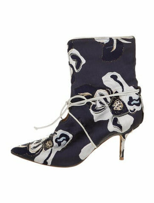 Malone Souliers x Adam Lippes Floral Print Lace-Up Boots Blue