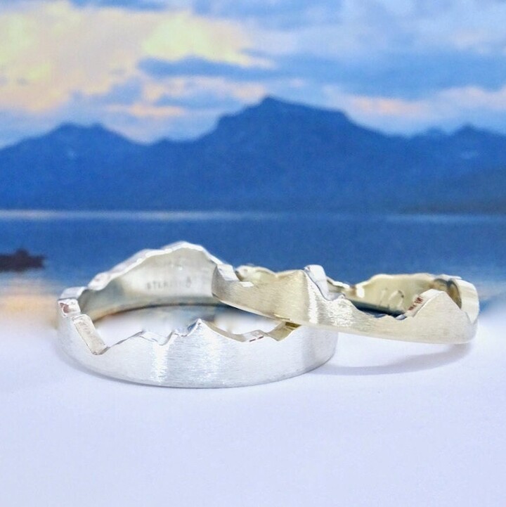 Etsy Custom Interlocking Mountain Ring | 6mm Gold Couples Band Matching Silver Puzzle Rings Recycled Materials