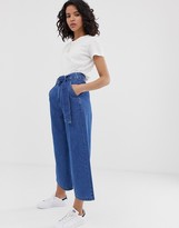 Thumbnail for your product : ASOS DESIGN lightweight soft belted denim culotte in mid wash blue