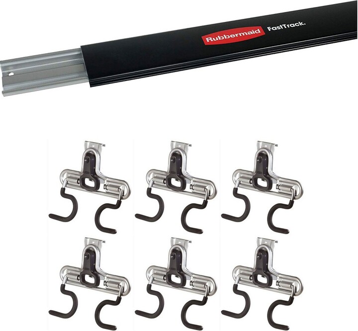 Rubbermaid Fast Track 48 Inch Steel Wall Mounted Storage Rail & S Hooks ...