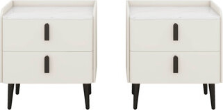Yikong Nightstands Set Of 2, Bed Side Table With 2 Drawers Storage And Marble-Pattern Tabletop, Modern Beside Table , End Table