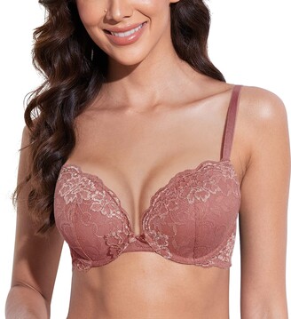 Deyllo Women's Push Up Lace Bra Comfort Padded Underwire Bra Lift Up Add  One Cup
