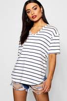 Thumbnail for your product : boohoo NEW Womens Stripe Oversized Split Side T-Shirt in Polyester 5% Elastane