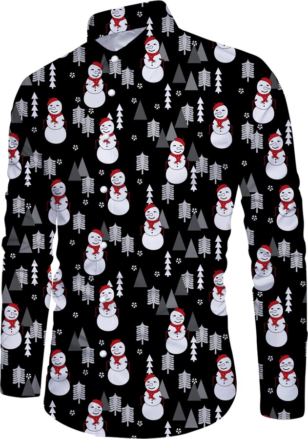 Loveternal Christmas Shirt Funky 3D Printed Mens Dress Shirts Long