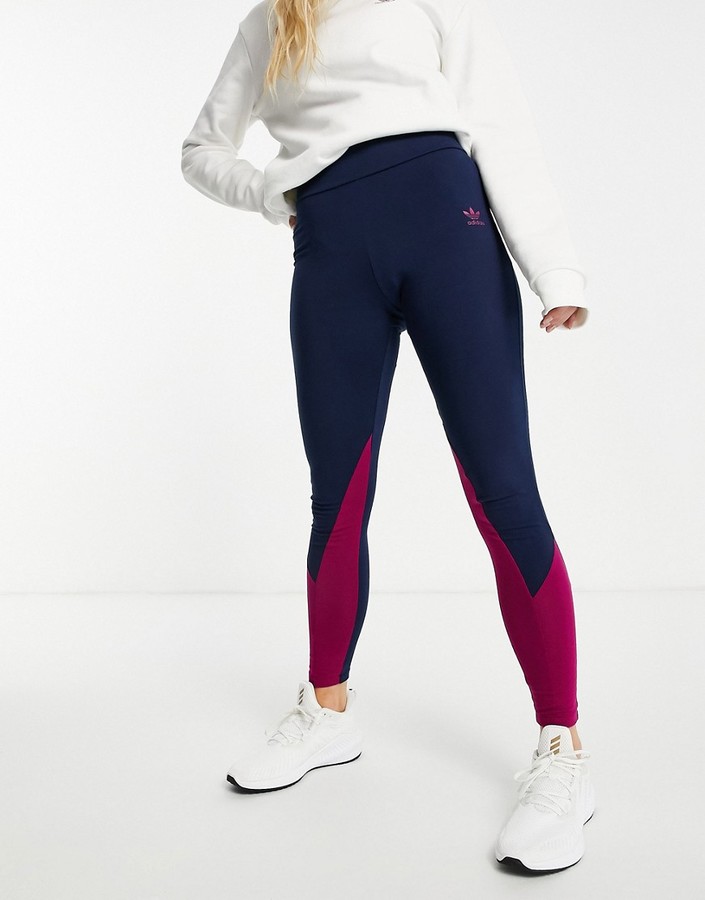 adidas adicolor logo color block leggings in navy - ShopStyle Activewear