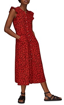 red button front midi dress