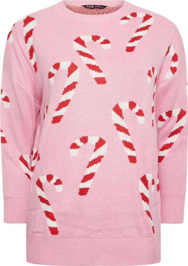 Yours Curve Candy Cane Print Christmas Jumper Women's Plus Size
